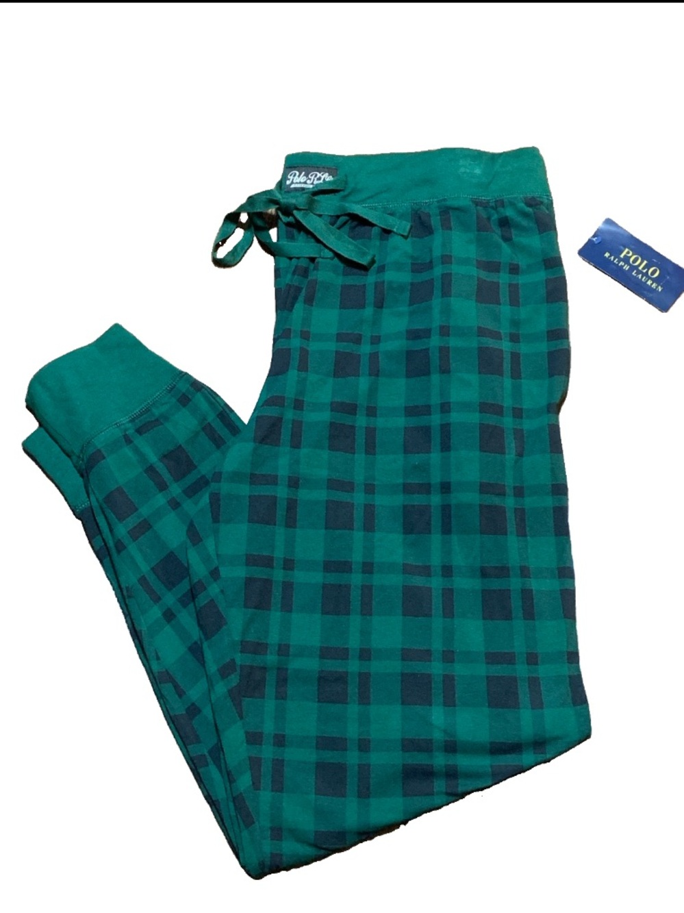Polo Ralph Lauren Green Tartan Plaid Joggers Modal Lounge Pants Men’s Sz L NWT
